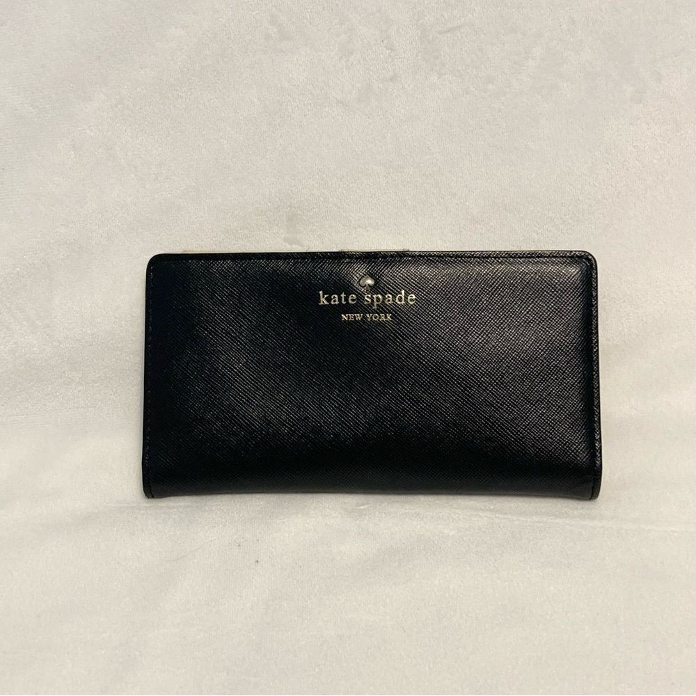 Kate Spade Large Slim Bifold Wallet Black Saffiano Leather